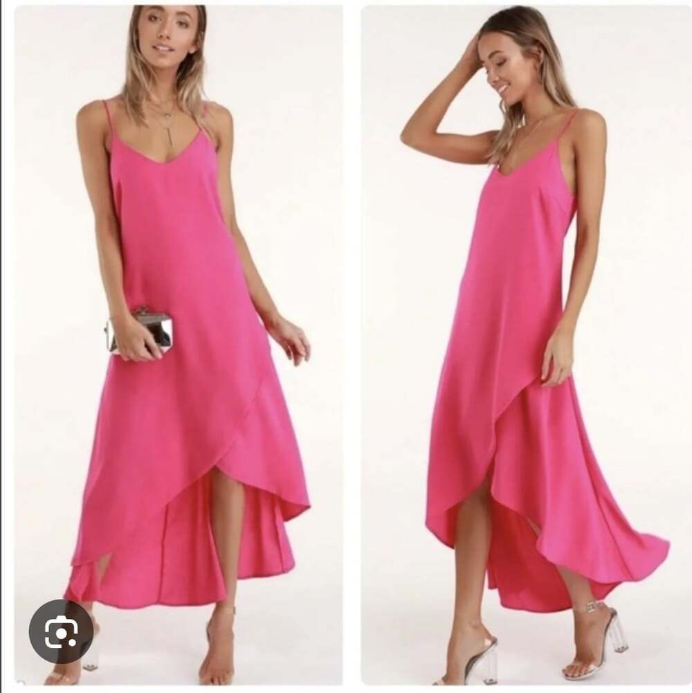 Lulus Sweet Surprise Hot Pink High-Low Maxi Dress Size S Wedding Guest Summer
